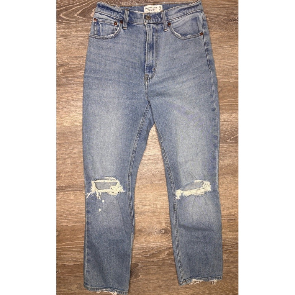 Abercrombie & Fitch Ultra High Rise Ankle Straight Distressed Jeans Blue 26 2Reg